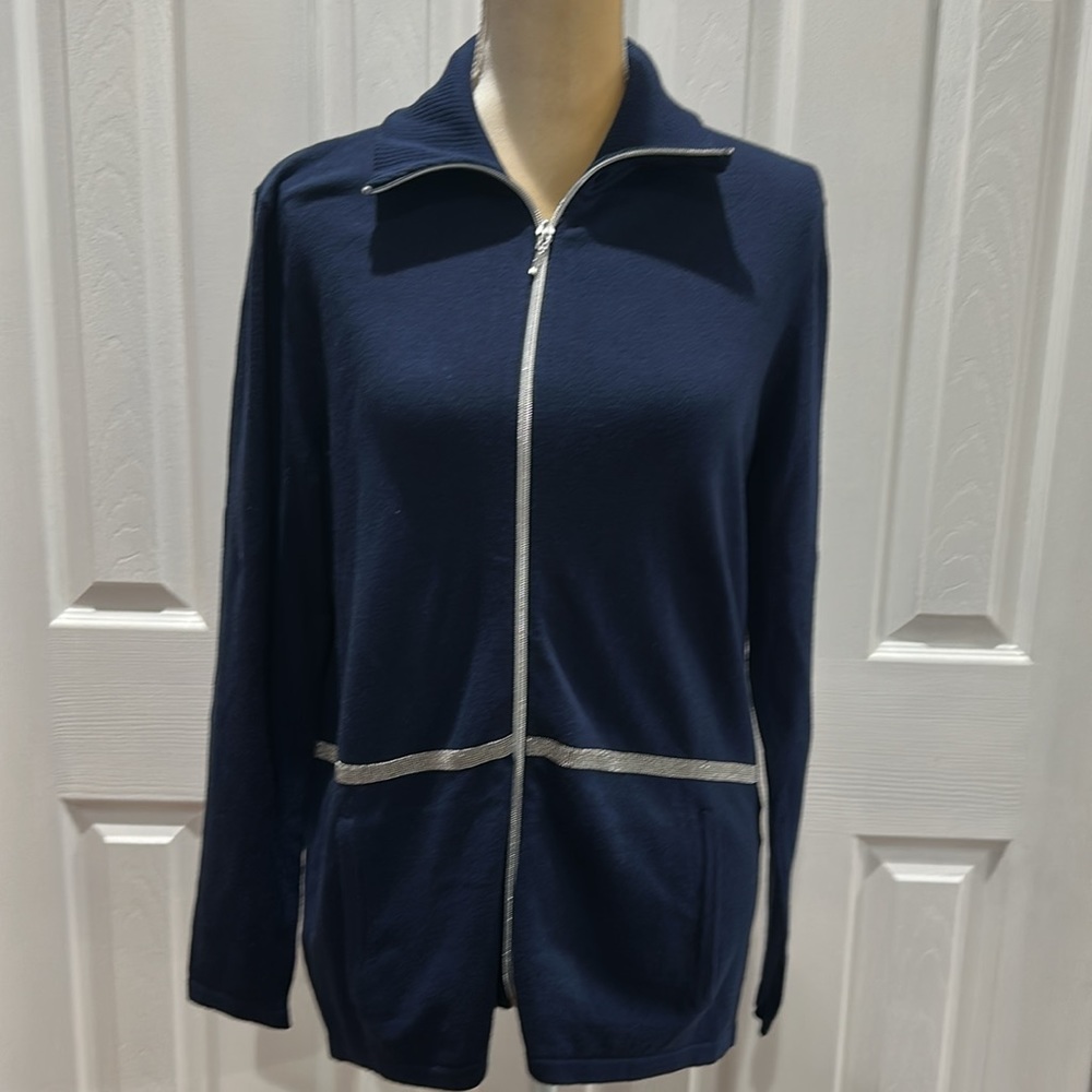 Zenergy Cotton Cashmere-Blend Beaded-Trim Jacket Size M